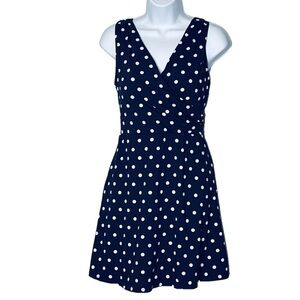 Lands’ End Swim Dress, Size 12, Navy & White Polka Dot